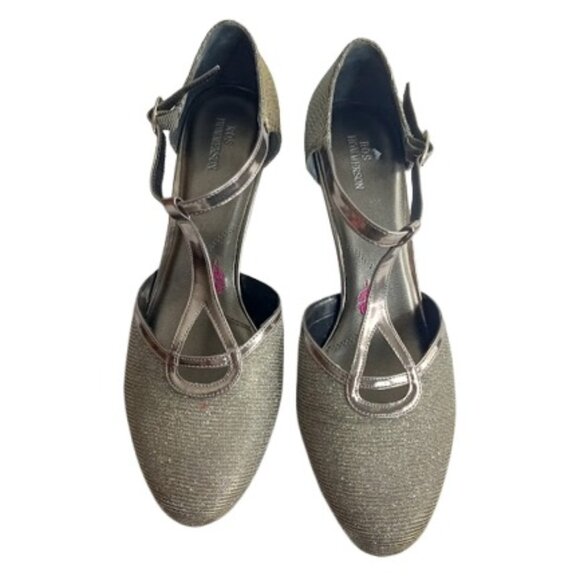 Ross Hommerson Womens Heidi T Strap Pumps Silver Iridescent Glitter 9M - Picture 1 of 6